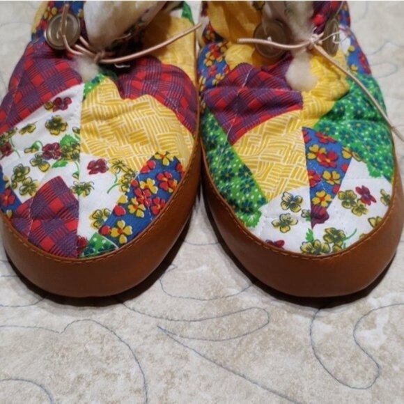Vintage Dearfoams Quilt Pattern Faux Fur Lined Bootie Slippers M 6.5-7.5 - Picture 4 of 10